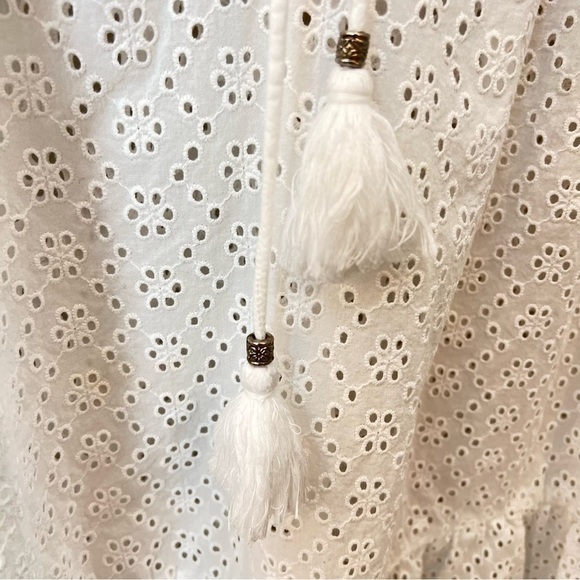 Playa Lucila white eyelet mini dress cover up, ellbow length puff sleeves,size M - Picture 8 of 13